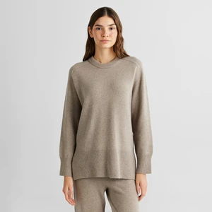 Kadın Bej Relaxed Fit Bisiklet Yaka Kazak