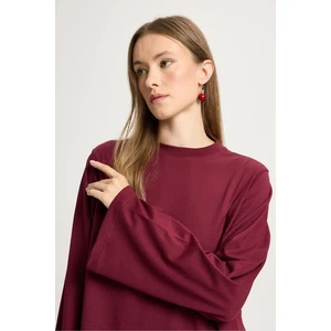 Crop Geniş Kol Oversize Basic T-Shirt Bordo