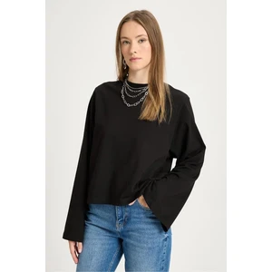Crop Geniş Kol Oversize Basic T-shirt Siyah 30059