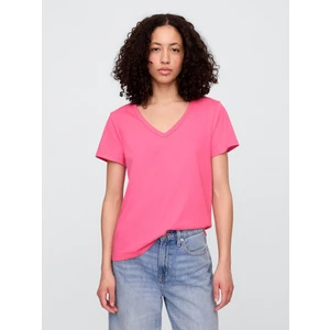 Kadın Pembe V Yaka T-Shirt