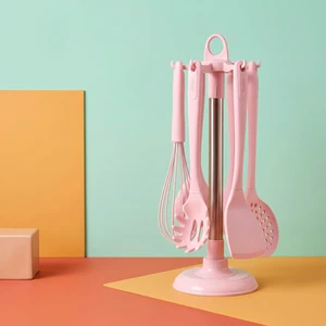 Pembe 7 Parça Standlı Silikon Servis Seti
