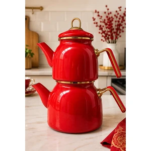 PR Home Kırmızı Rose Model Emaye Çaydanlık