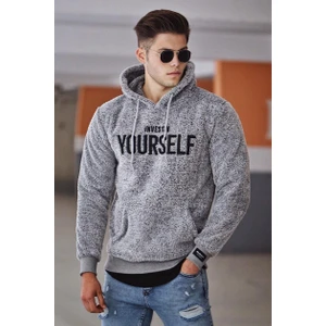 Kapşonlu Peluş Sweatshirt Gri 4390