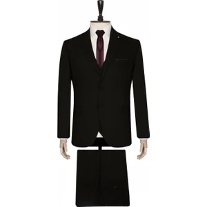 Yelekli Siyah Slim Fit Takım Elbise