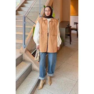 Önü Çıtçıt Düğmeli Yelek Camel