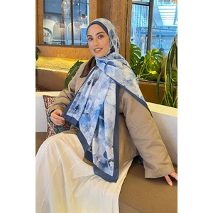 Batik Çiçek Desen Bambu Şal Indigo