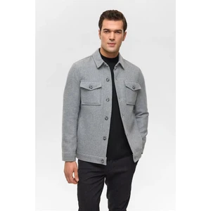 Gri Slim Klasik Yaka Torba Cep Mont