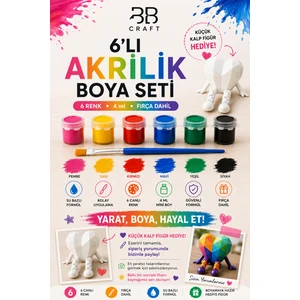 BB Craft 6'lı Mini Akrilik Boya Seti 4 ml Mini Figür + Fırça Hediyeli