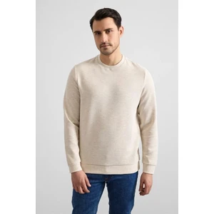 Bej Regular Düz Bisiklet Yaka Sweatshirt