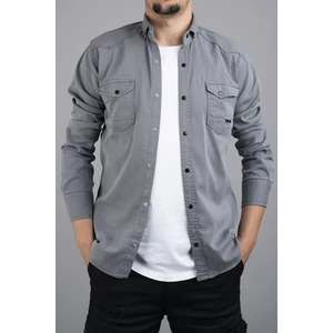 Slim Fit Erkek Kot Gömlek Gri