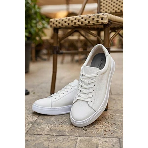 Beyaz Casual Bağcıklı Deri Sneakers