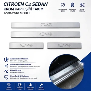 A&G Tuning Citroen C4 Sedan Krom Kapı Eşiği Tk 2008-2010 Paslanmaz Çelik