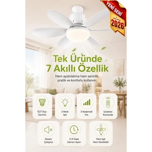 Merwish Tavan Vantilatörlü LED Ampul, Kumandalı, Renkli