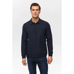 Lacivert Regular Düz Fermuarlı Polo Yaka Sweatshirt