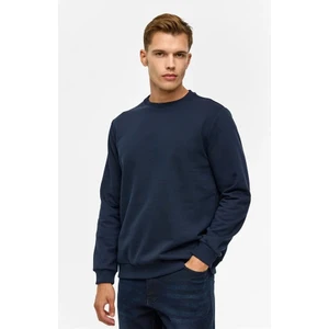 Lacivert Regular Düz Bisiklet Yaka Sweatshirt