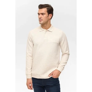 Bej Regular Fermuarlı Polo Yaka Sweatshirt