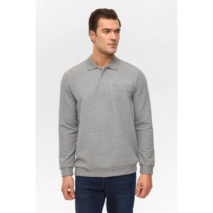 Gri Regular Fermuarlı Polo Yaka Sweatshirt