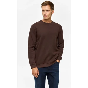 Koyu Kahve Regular Düz Bisiklet Yaka Sweatshirt