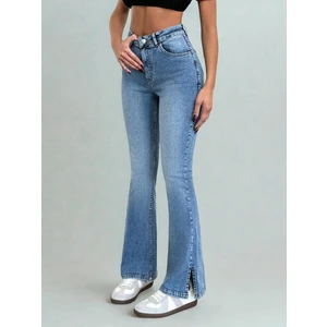 Kadın Ispanyol Paça Yırtmaçlı Jeans Mavi