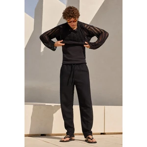 Siyah Müslin Kumaş Erkek Basic Pantolon 6507