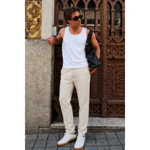 Bej Müslin Kumaş Erkek Basic Pantolon 6507