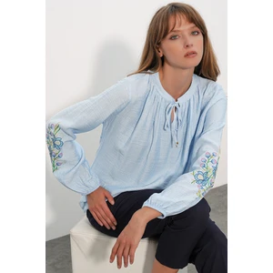Kadın Nakışlı Oversize Bluz 1000 - Mavi
