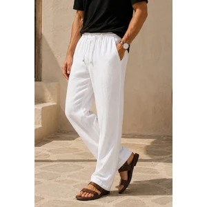 Beyaz Regular Fit Müslin Pantolon