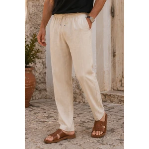 Krem Regular Fit Müslin Pantolon