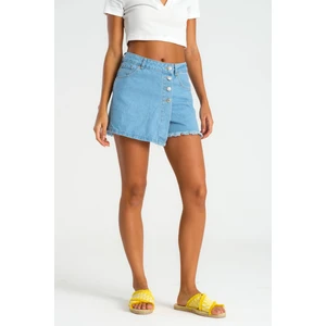 It's Basic Kadın İce Mavi Renk Önü Düğmeli Denim Şort Etek