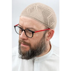 İhvan Online Ilmek Dantel Örme Namaz Takkesi - Bej