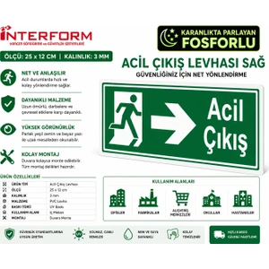 Fosforlu Acil Çıkış Sağ Levhası 12 x 25 cm