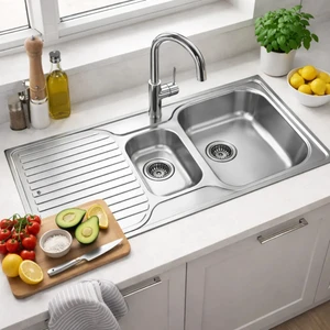 Princess 60 B Paslanmaz Çelik Mutfak Evyesi Sol Damlalıklı 1000 x 500 mm - Gümüş