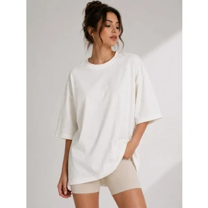 Snow Basic Günlük Rahat Oversize Tensel Kumaş Düz Renk T-Shirt