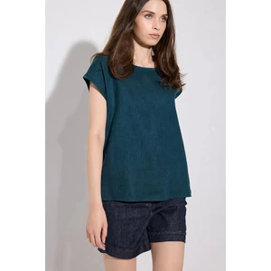 Önü Keten Tshirt - Yeşil