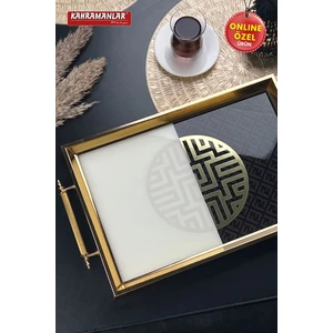 Mint Gold Tepsi Cam Baskılı 48X29 cm