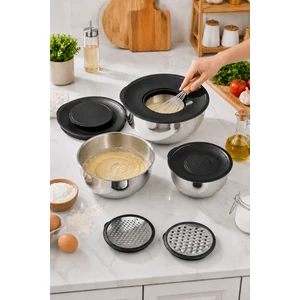 Srç 9 Parça Rendeli Karıştırma & Saklama Kabı Çelik 16-20-24 cm
