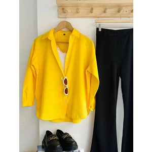 Exit Collection Kadın Abs Boyfriend Uzun Basic Sarı Tesettür Gömlek