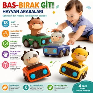 Hayvan Figürlü Bas-Bırak Git Araba | Eğitici Sürtmeli Oyunc