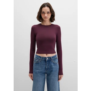 Uzun Kollu Mor Crop Basic Tişört 1612822-70434