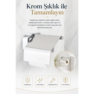 Alper Banyo Krom F1 Model Kapaklı Tuvalet Kağıdı Askısı, Paslanmaz Çelik Montajlı WC Kağıtlık, 5 Yıl Garantili