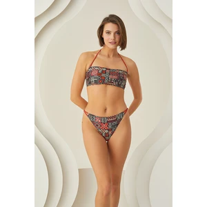Renkli Lave Strapless Tek Üst Bikini
