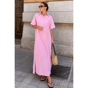 Pembe Modal Kumaş Maxi Gömlek Elbise MG2866