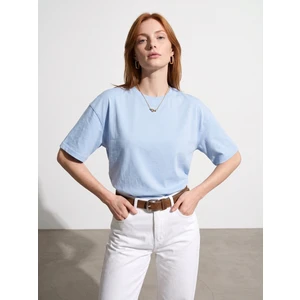 31017 %100 Pamuk Basic T-Shirt-Açık Mavi