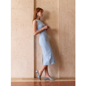 91099 Extra Slim Fit Midi Elbise-Açık Mavi