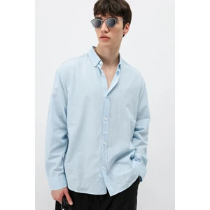 Basic Oversize Pamuk  Keten Gömlek Bebe Mavi