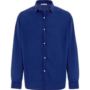 Basic Oversize Pamuk  Keten Gömlek Saks