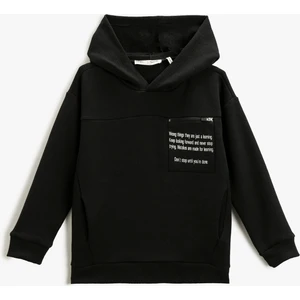 Cep Detaylı Baskılı Kapüşonlu Sweatshirt