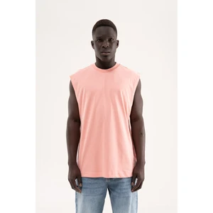 Erkek Oversize Bisiklet Yaka Basic Atlet Koyu Pudra