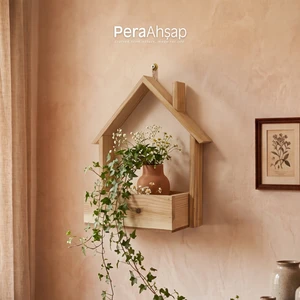 Pera Wooden Roof Ev Model Ahşap Duvar Rafı