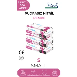 Nitril Pembe Pudrasız Muayene Eldiveni S - 3 Paket 100 Lü